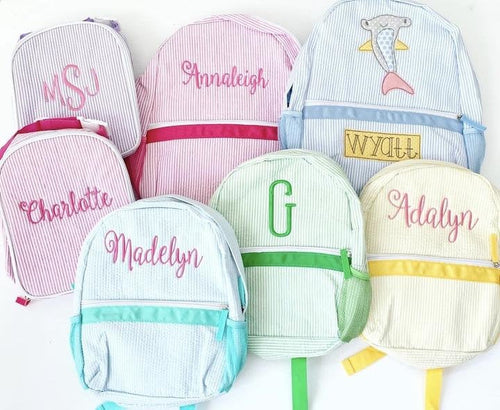 Monogrammed Seersucker Backpack