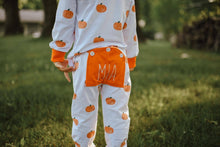 Load image into Gallery viewer, Fall Pumpkin Butt flap Pajamas with name for kids
