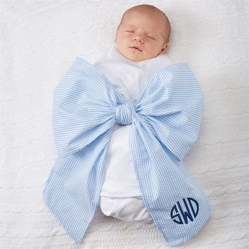 Monogrammed Newborn Seersucker Bow Sash Blanket