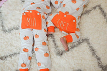 Load image into Gallery viewer, Fall Pumpkin Butt flap Pajamas with name for kids
