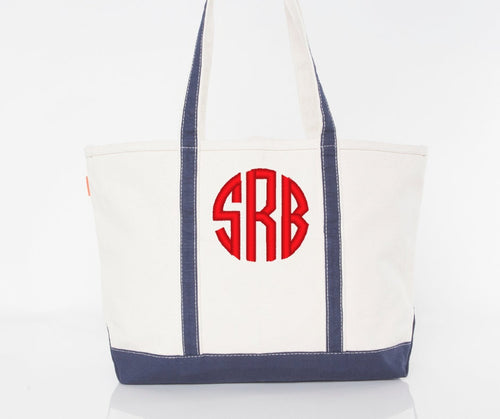Personalized Canvas Tote Bag for Women | Extra Large Size 24 oz | Embroidered Monogram | Beach